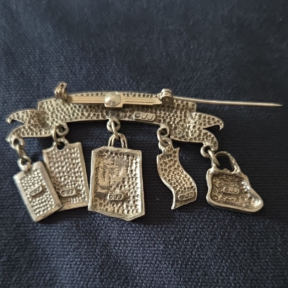 Vintage 1990's JJ Collectible 'Born to Shop' Pewter Brooch w 5 Dangling Charms - Picture 7 of 8